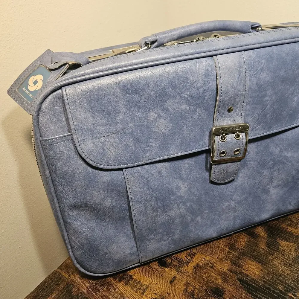 Vintage Samsonite Sonora Blue Soft Side Suitcase Carry On Luggage Travel Bag MCM